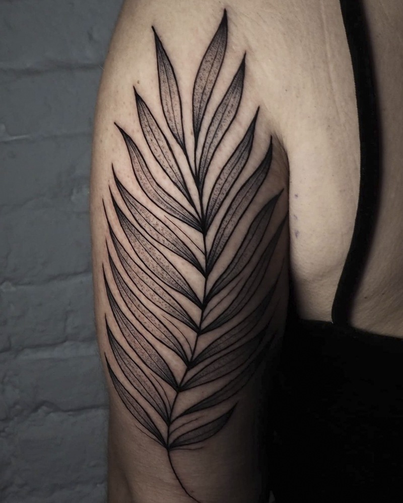 tatuajes valencia tatuaje alba weirdo No Land Tattoo Parlour blackwork  puntillismo hojas planta green leaves